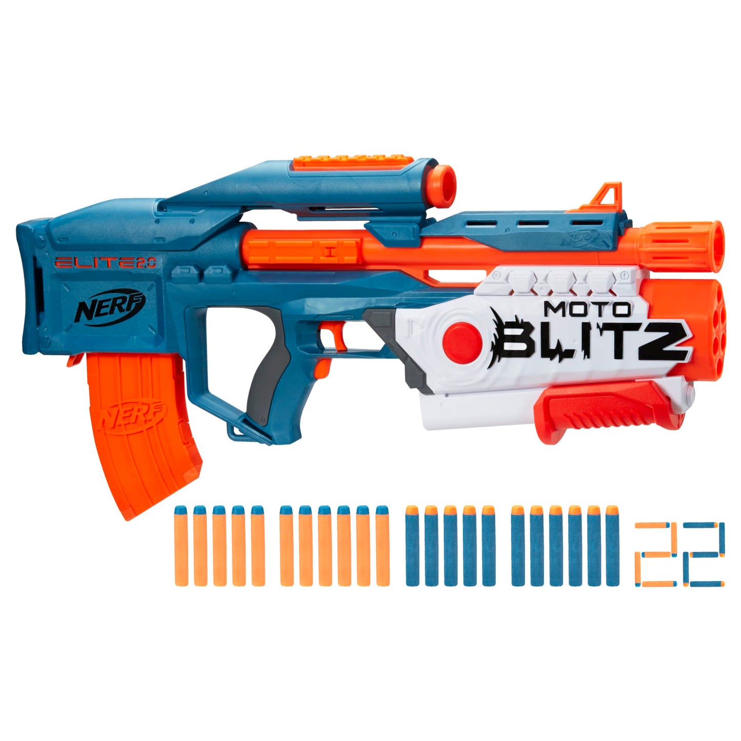 Nerf Elite 2.0 Motoblitz Blaster with Scope — 2 Modes, 10-Dart Motorized & 6-Dart Airblitz