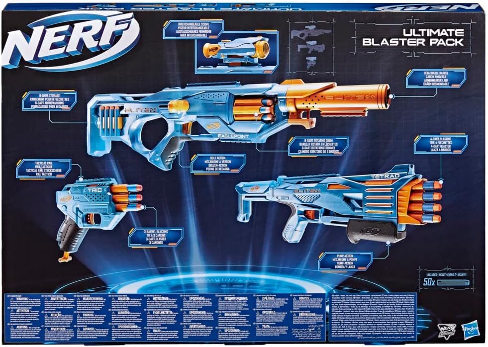 NERF Elite 2.0 Blaster Pack – 3‑Pack Nerf Battle Set with Tactical Rails | Indoor & Outdoor Fun