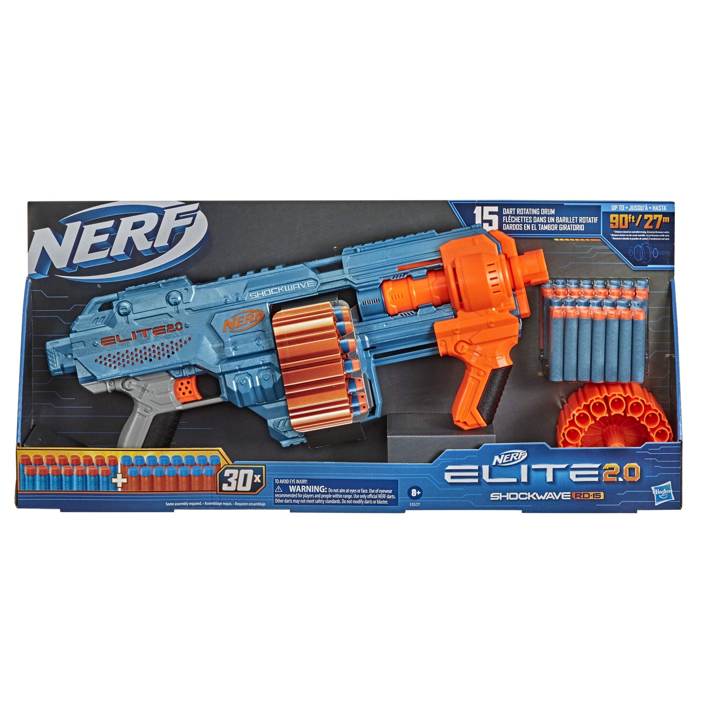 Nerf Elite 2.0 Shockwave RD-15 Dart Blaster | 30 Darts, 15-Dart Drum, 90 ft Range | Amazon Exclusive