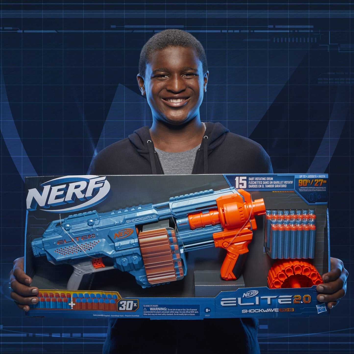 Nerf Elite 2.0 Shockwave RD-15 Dart Blaster | 30 Darts, 15-Dart Drum, 90 ft Range | Amazon Exclusive