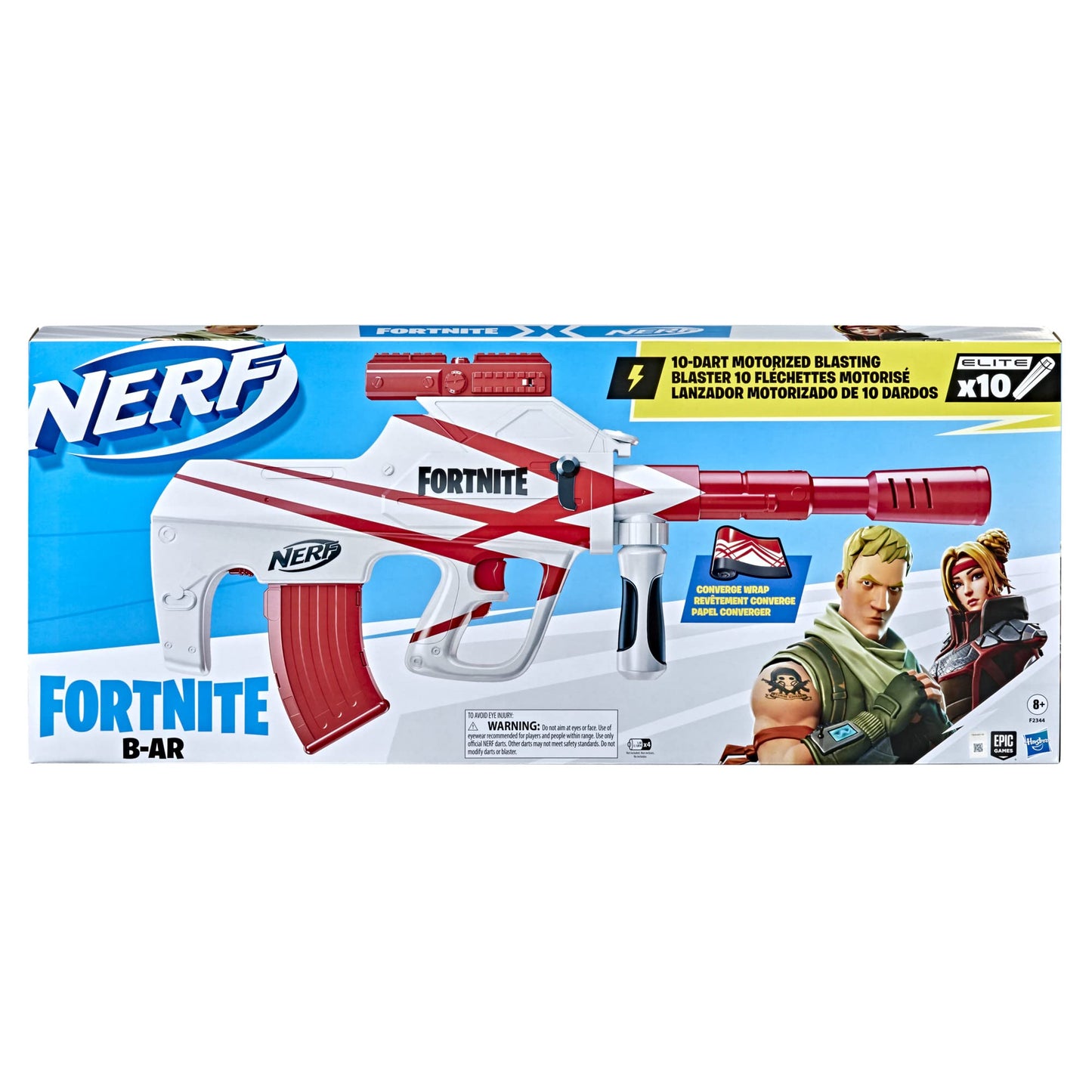 Nerf Fortnite B-AR Motorized Dart Blaster with Converge Wrap – 10-Dart Clip & Darts