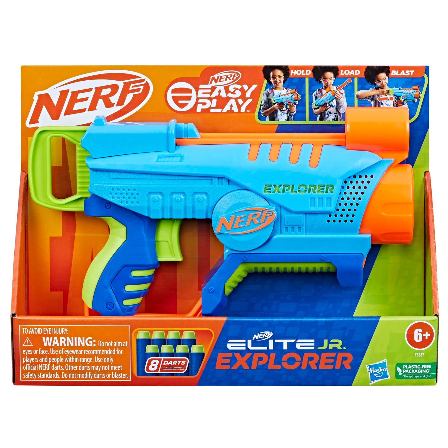 NERF Elite Junior Explorer Easy-Play Foam Blaster – 8 Darts, Ages 6+