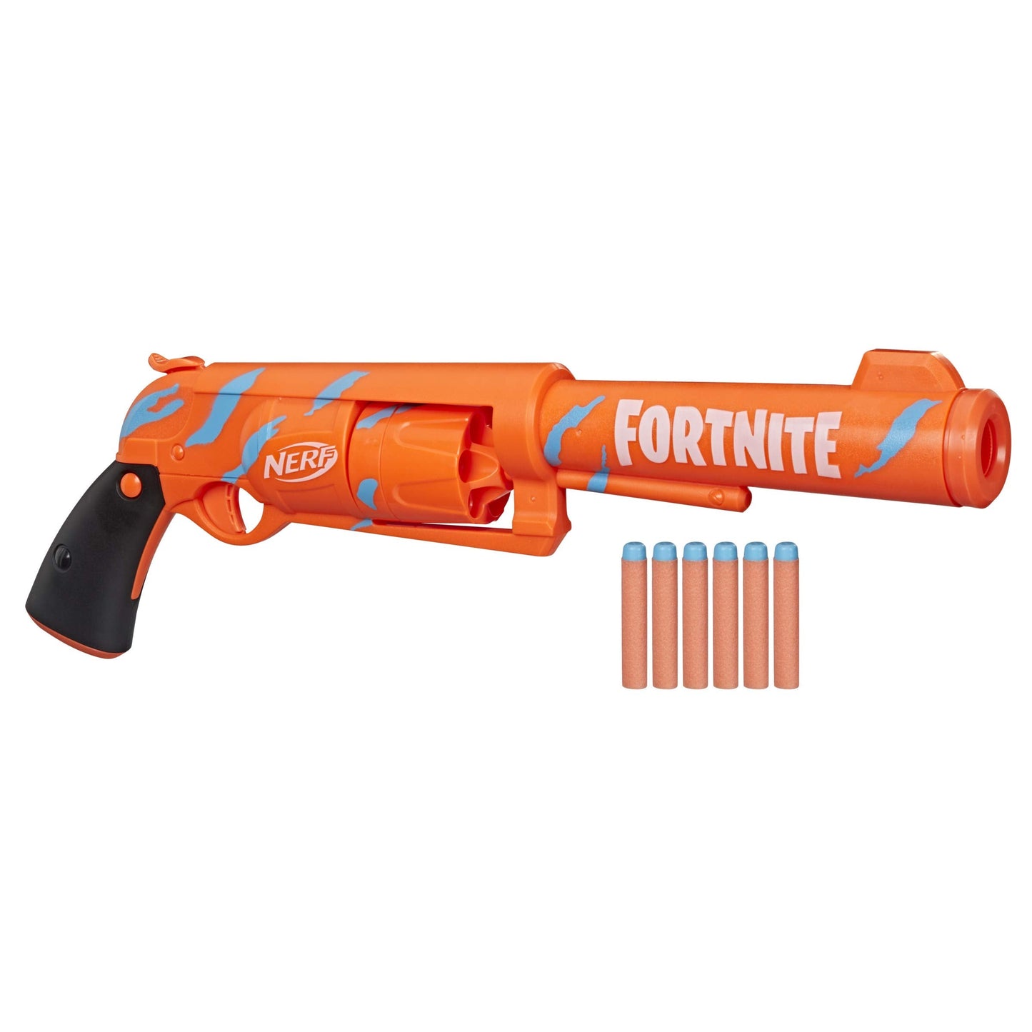 Nerf Fortnite 6-SH Blaster – Camo Pulse Wrap, Hammer Action Priming, 6-Dart Drum, Includes 6 Elite Darts