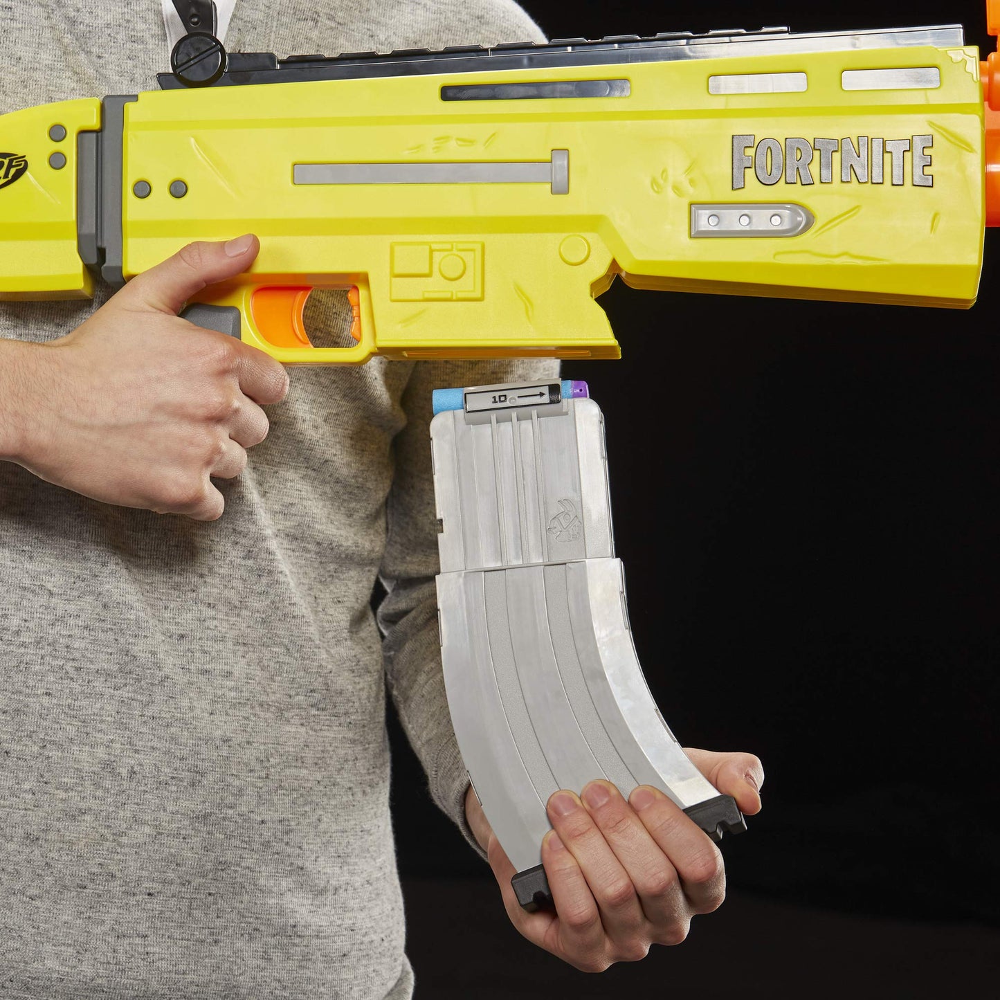 Nerf Fortnite AR-L Nerf Elite Dart Blaster – Motorized, 20 Darts, 10-Dart Clip, Flip-Up Sights