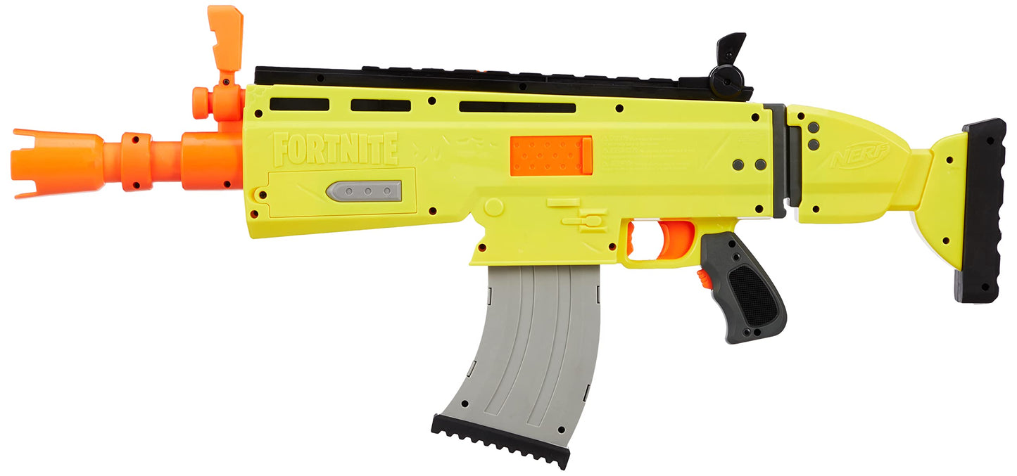 Nerf Fortnite AR-L Nerf Elite Dart Blaster – Motorized, 20 Darts, 10-Dart Clip, Flip-Up Sights