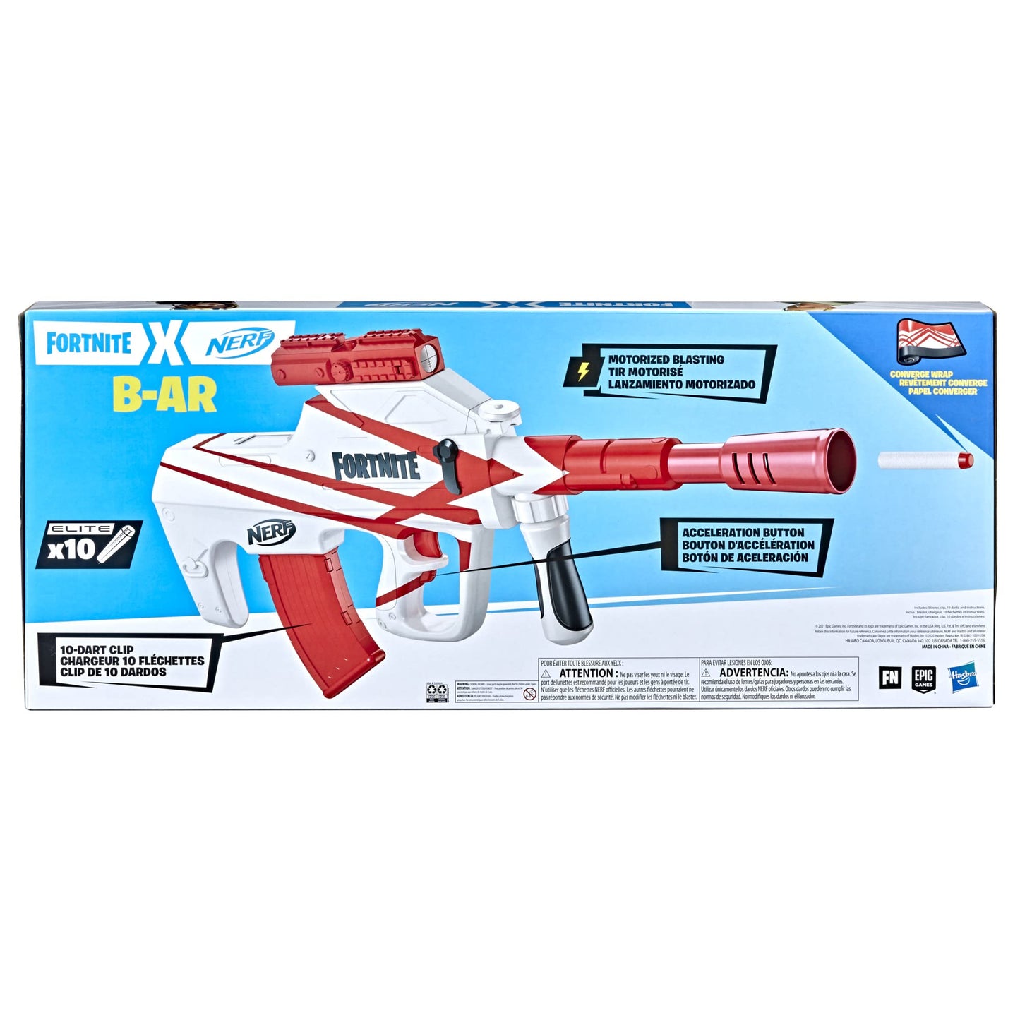 Nerf Fortnite B-AR Motorized Dart Blaster with Converge Wrap – 10-Dart Clip & Darts