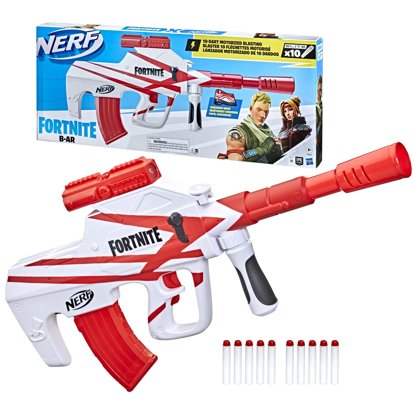 Nerf Fortnite B-AR Motorized Dart Blaster with Converge Wrap – 10-Dart Clip & Darts