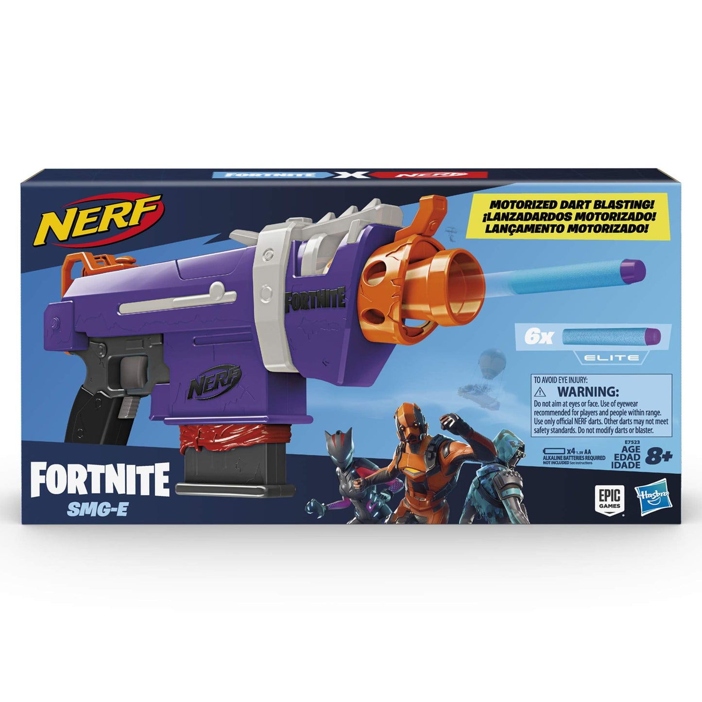 Nerf Fortnite SMG-E Blaster – Motorized Dart Blasting with 6-Dart Clip & 6 Elite Darts