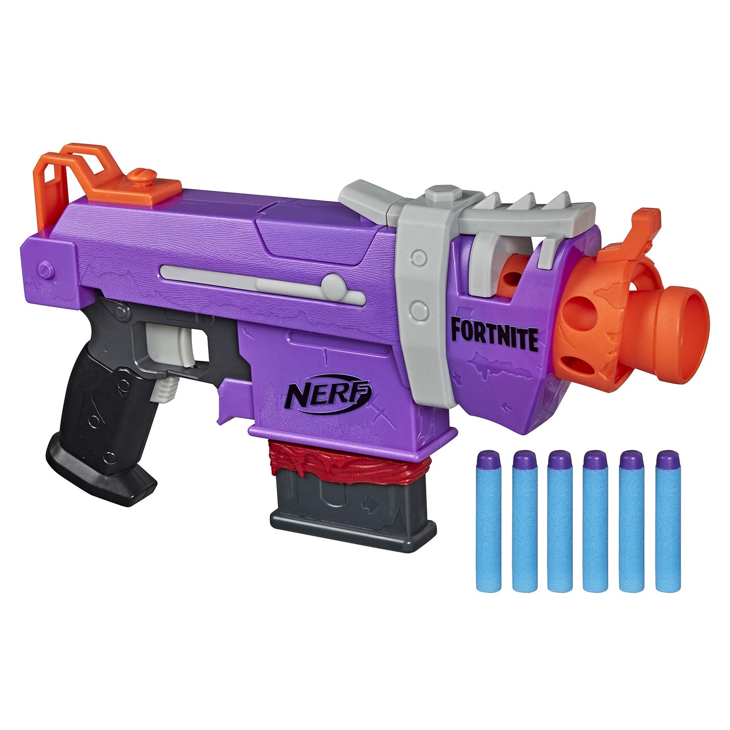 Nerf Fortnite SMG-E Blaster – Motorized Dart Blasting with 6-Dart Clip & 6 Elite Darts
