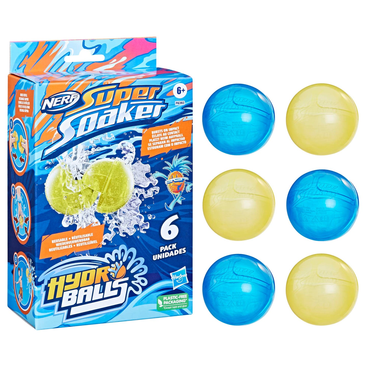 Nerf Super Soaker Hydro Balls 6-Pack – Reusable Water-Filled Balls for Outdoor Play