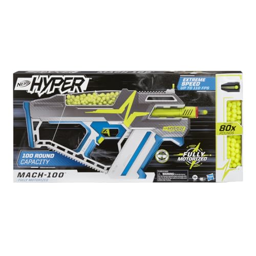 Nerf Hyper Mach-100 Fully Motorized Blaster – 110 FPS, 100-Round Hopper, Eyewear Included