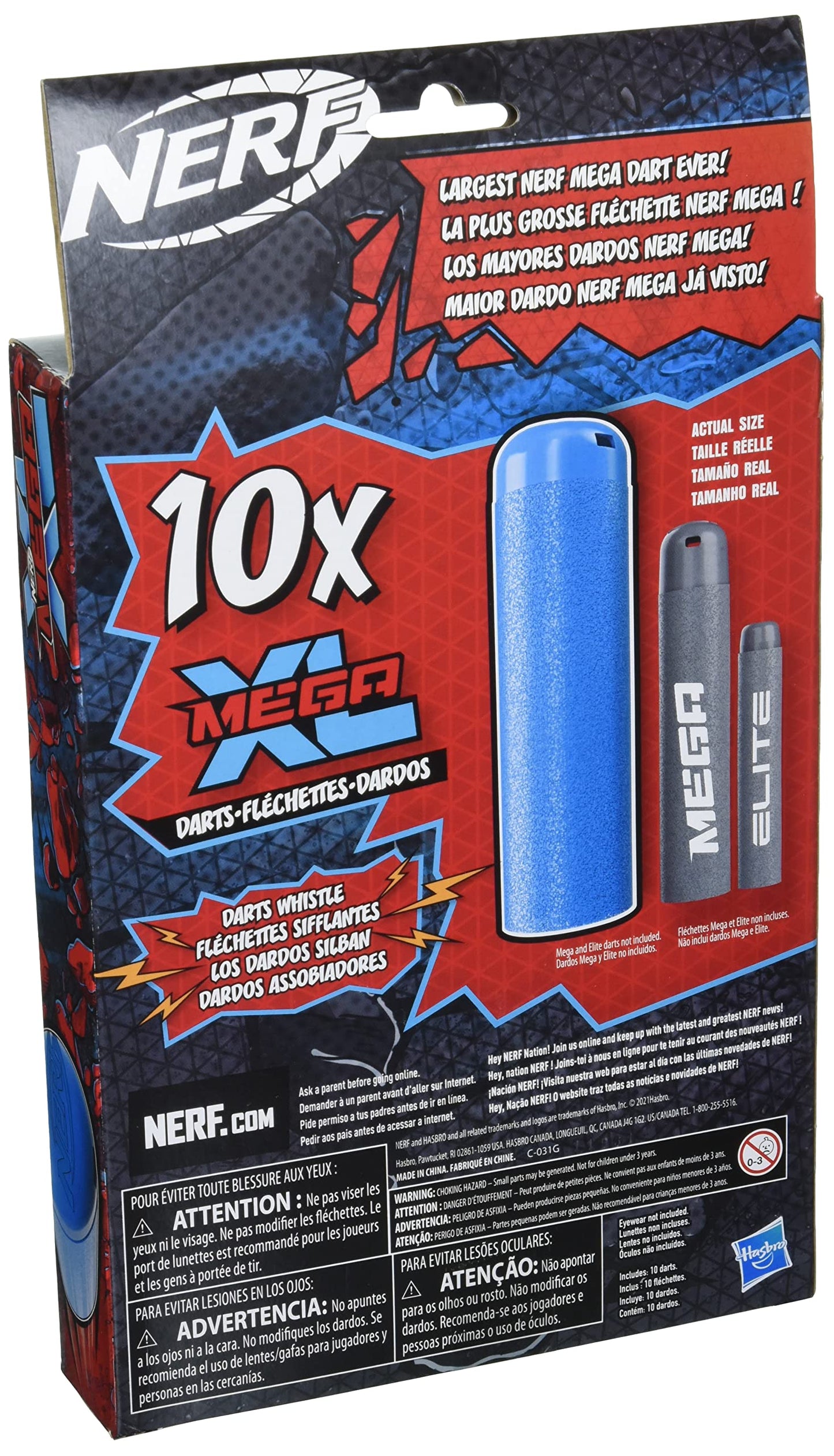 NERF Mega XL Dart Refill – 10 Whistler Darts | Largest Mega Darts Ever