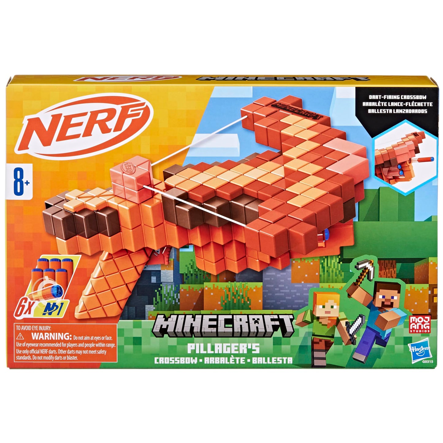 Nerf Minecraft Pillager's Crossbow Blaster — 6 Darts, N1 Compatible, Ages 8+