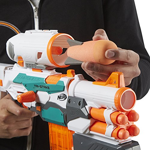 Nerf Modulus Tri-Strike Blaster with Mega Barrel & Rocket Launcher – Amazon Exclusive