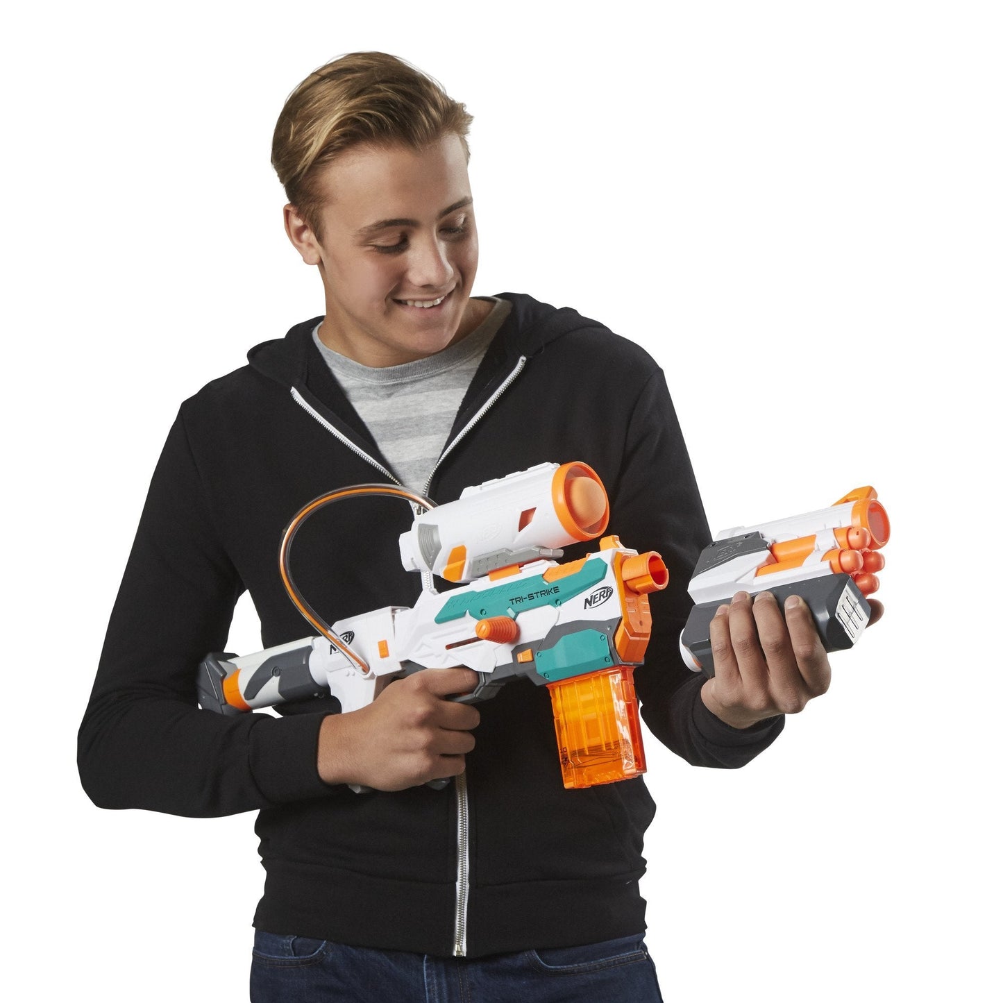Nerf Modulus Tri-Strike Blaster with Mega Barrel & Rocket Launcher – Amazon Exclusive