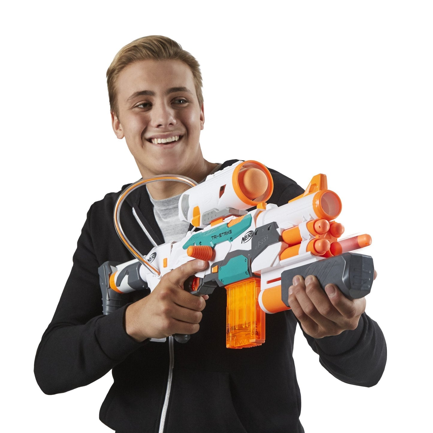 Nerf Modulus Tri-Strike Blaster with Mega Barrel & Rocket Launcher – Amazon Exclusive