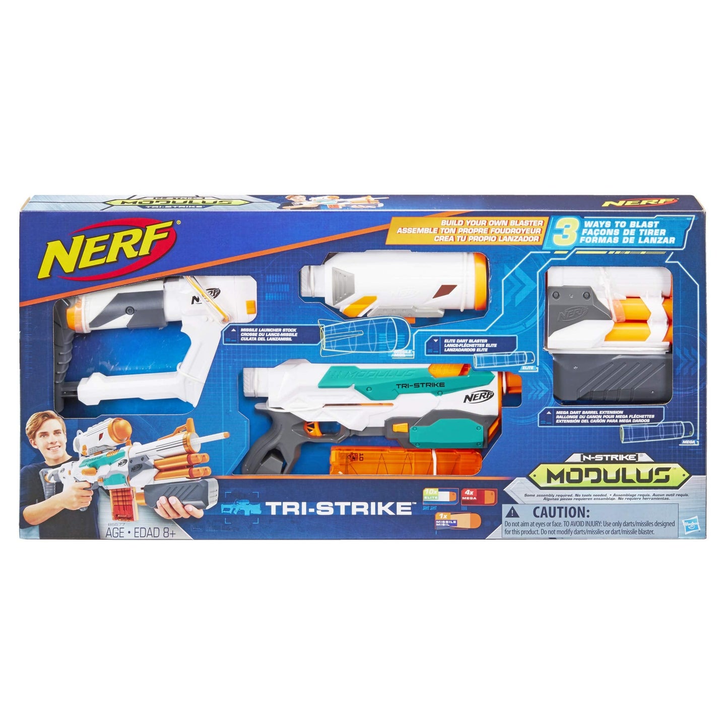 Nerf Modulus Tri-Strike Blaster with Mega Barrel & Rocket Launcher – Amazon Exclusive