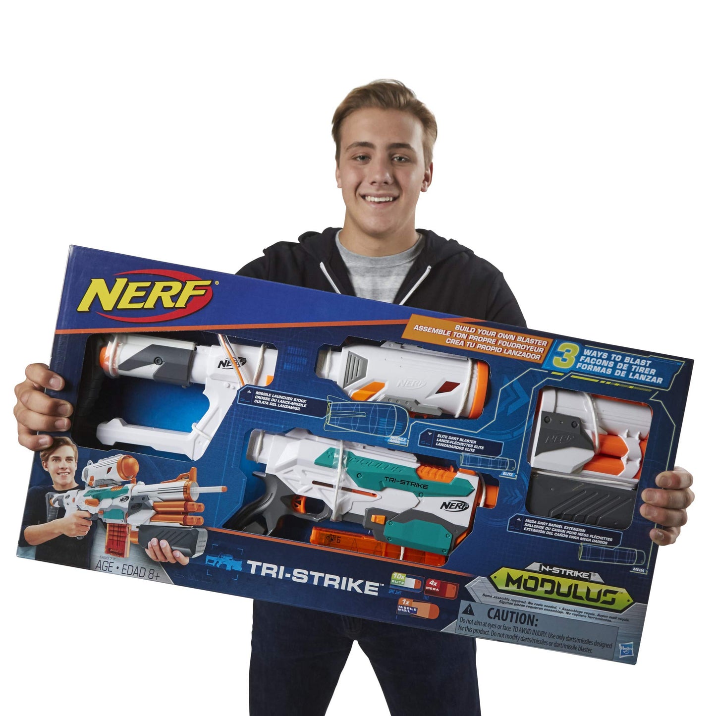 Nerf Modulus Tri-Strike Blaster with Mega Barrel & Rocket Launcher – Amazon Exclusive