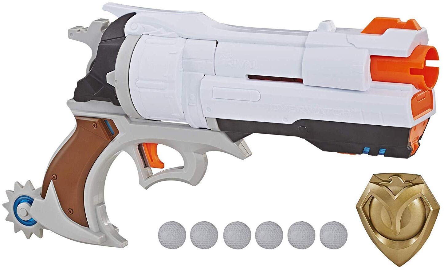 Nerf Overwatch McCree Rival Blaster with Die Cast Badge – 6 Rounds, 80 FPS