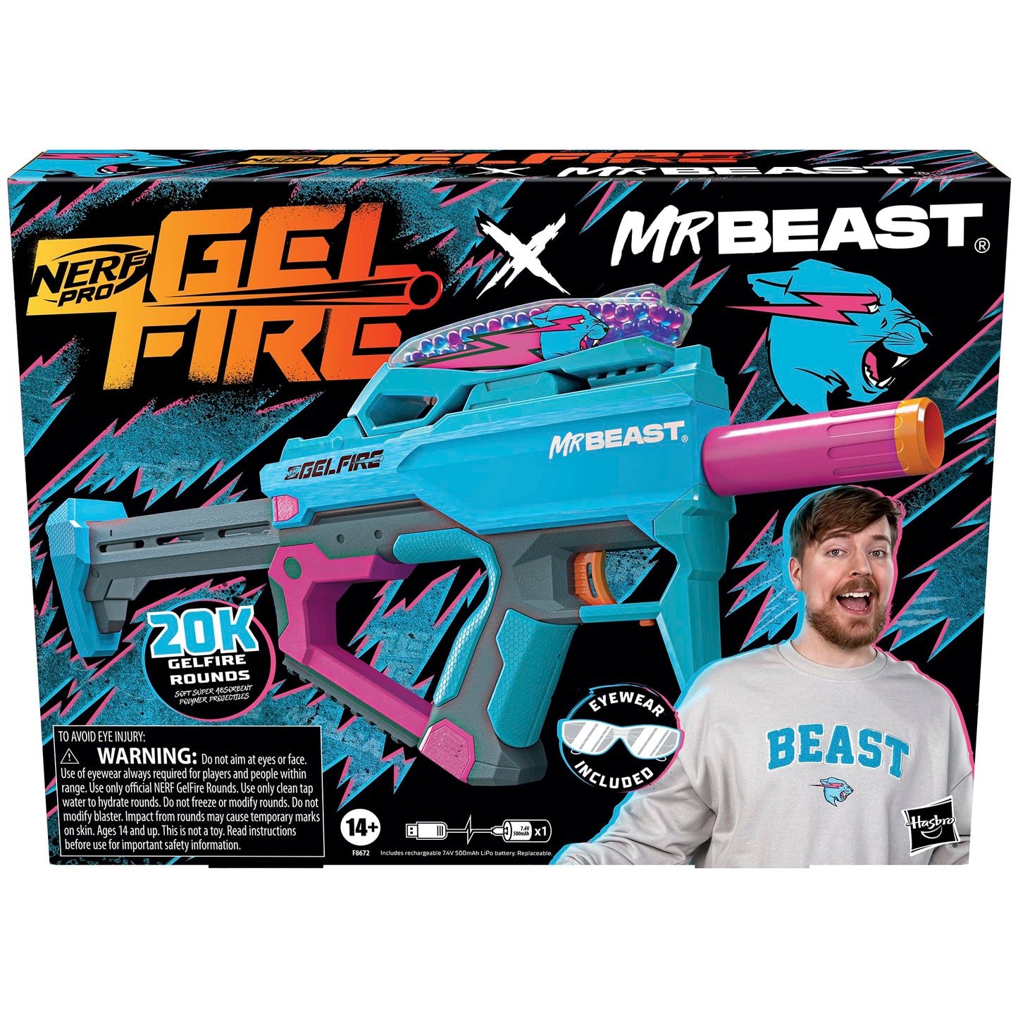 NERF Pro Gelfire X MrBeast Full Auto Blaster — 20,000 Dehydrated Rounds, 300-Round Hopper | Nerf