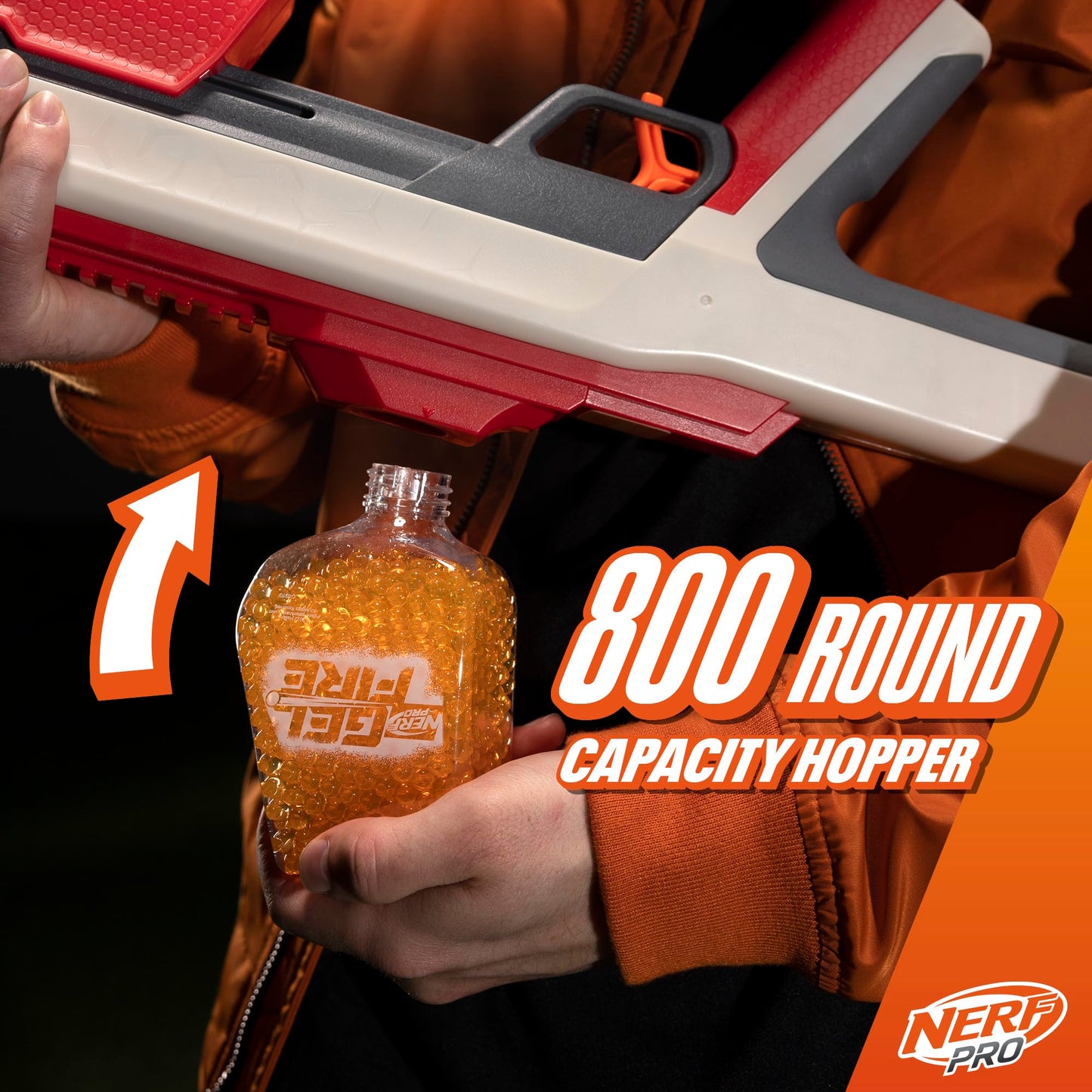 NERF Pro Gelfire Raid Blaster – Fire 5 Rounds per Pull, 800-Round Hopper, 10,000 Gel Rounds