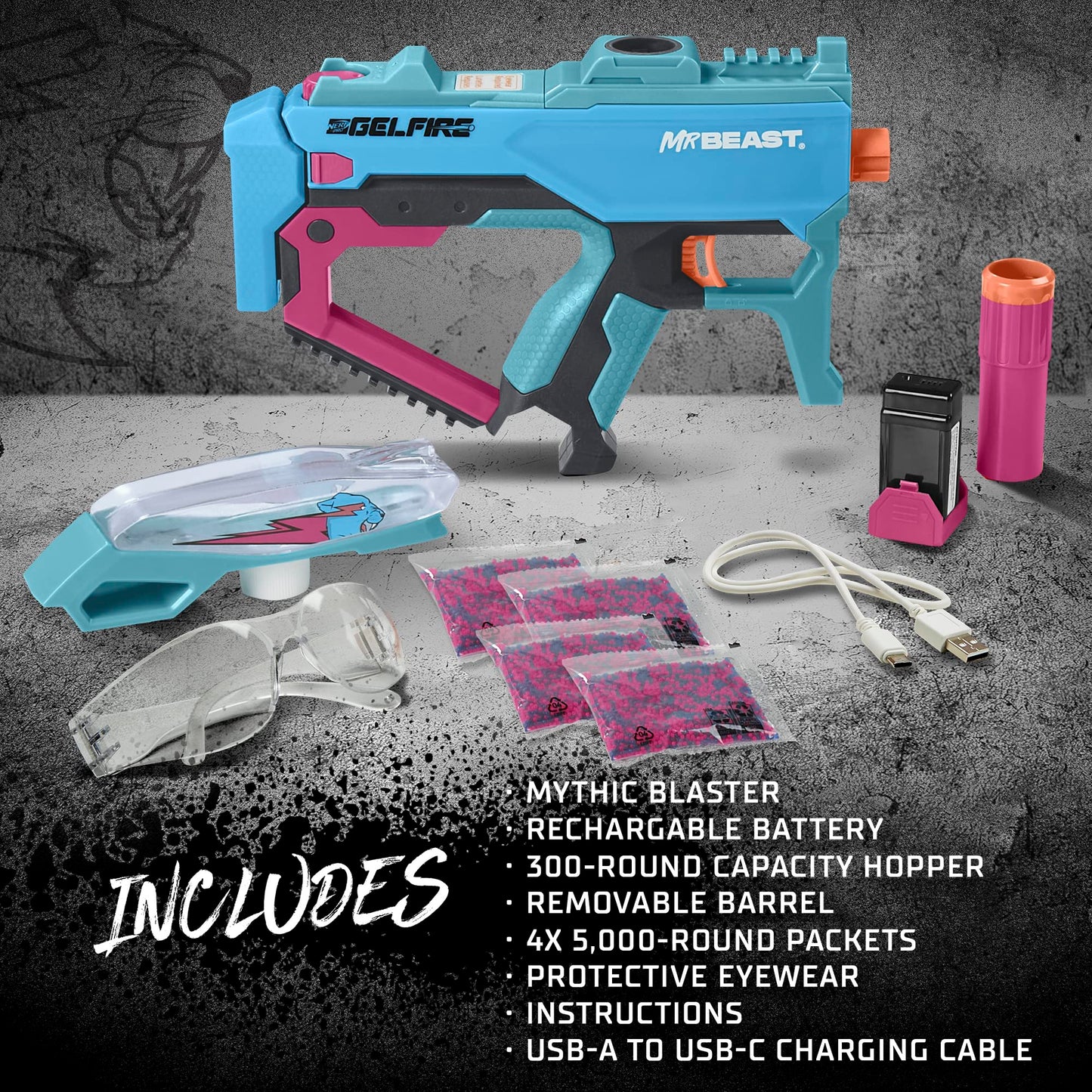 NERF Pro Gelfire X MrBeast Full Auto Blaster — 20,000 Dehydrated Rounds, 300-Round Hopper | Nerf