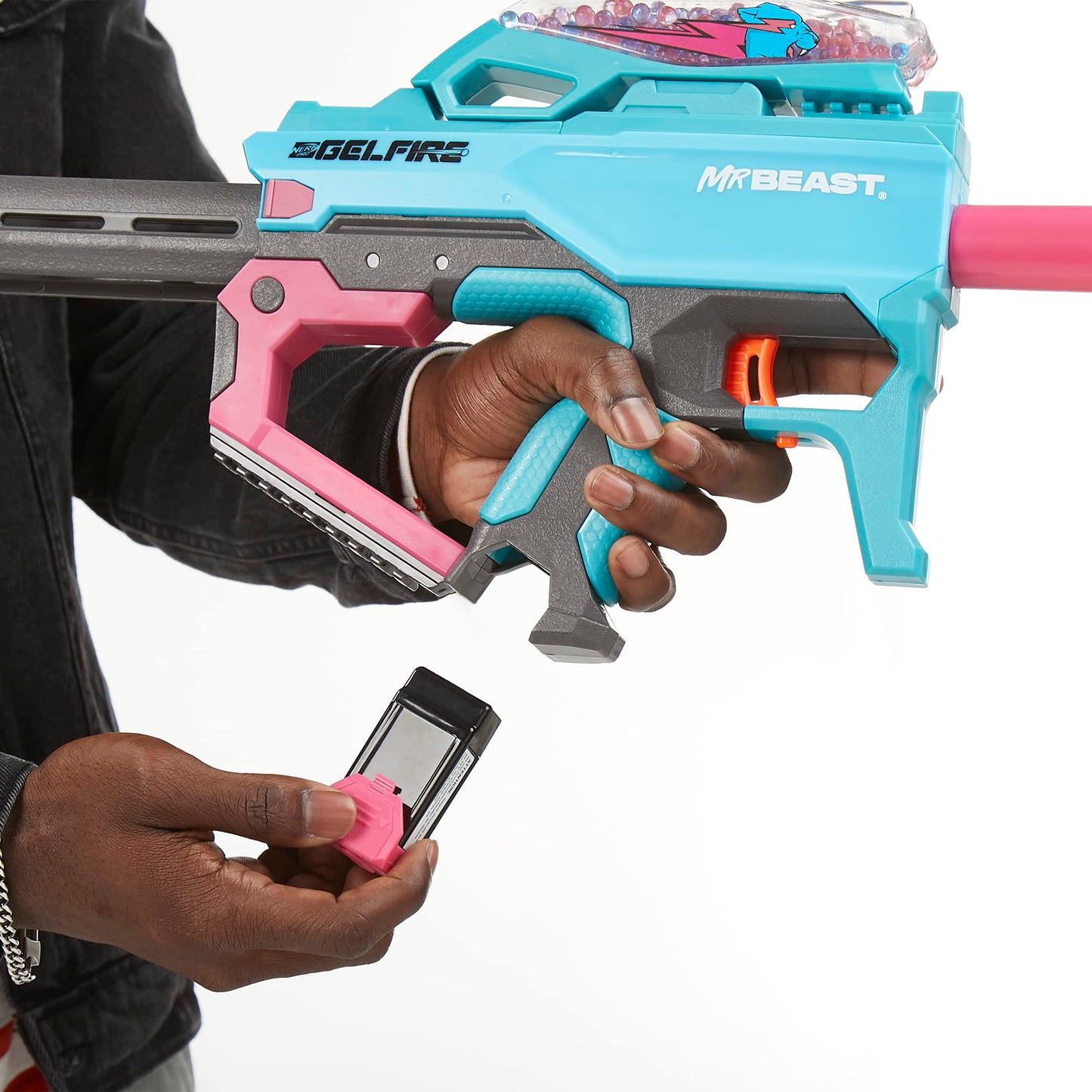 NERF Pro Gelfire X MrBeast Full Auto Blaster — 20,000 Dehydrated Rounds, 300-Round Hopper | Nerf