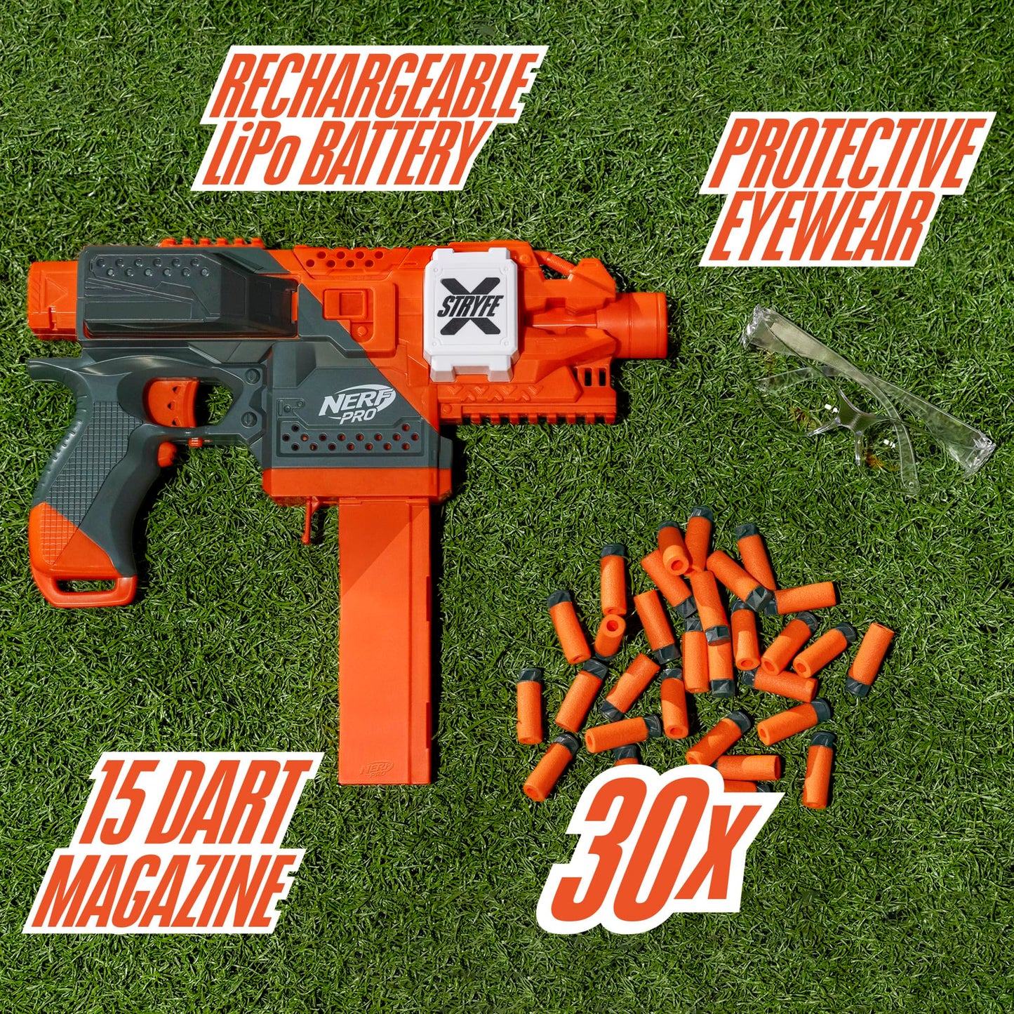 NERF Pro Stryfe X Semi-Auto Blaster – 150 FPS, LiPo Battery, 30 AccuStrike Darts, 15-Dart Magazine | Ages 14+ | Amazon Exclusive