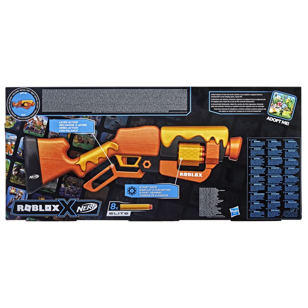 Nerf Roblox Adopt Me!: Bees! Blaster — Lever Action, 8-Dart Drum + Roblox Item Code