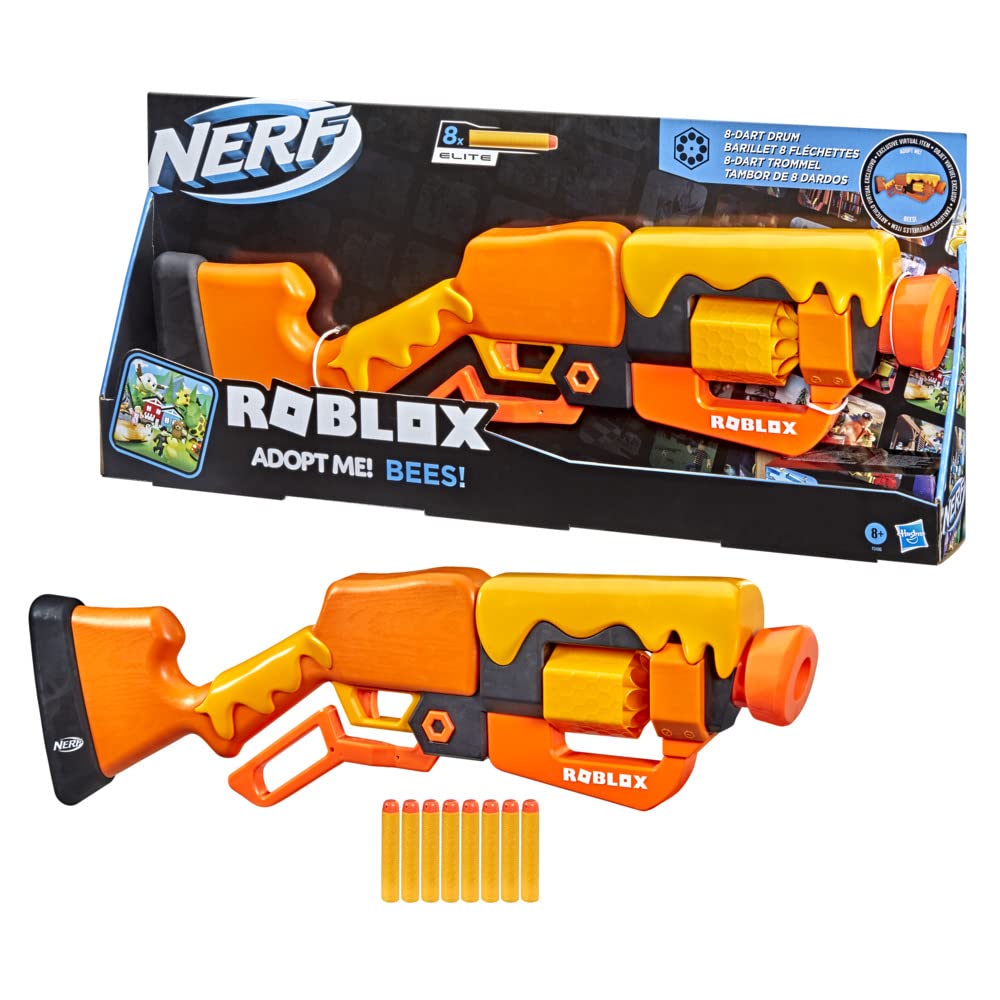 Nerf Roblox Adopt Me!: Bees! Blaster — Lever Action, 8-Dart Drum + Roblox Item Code