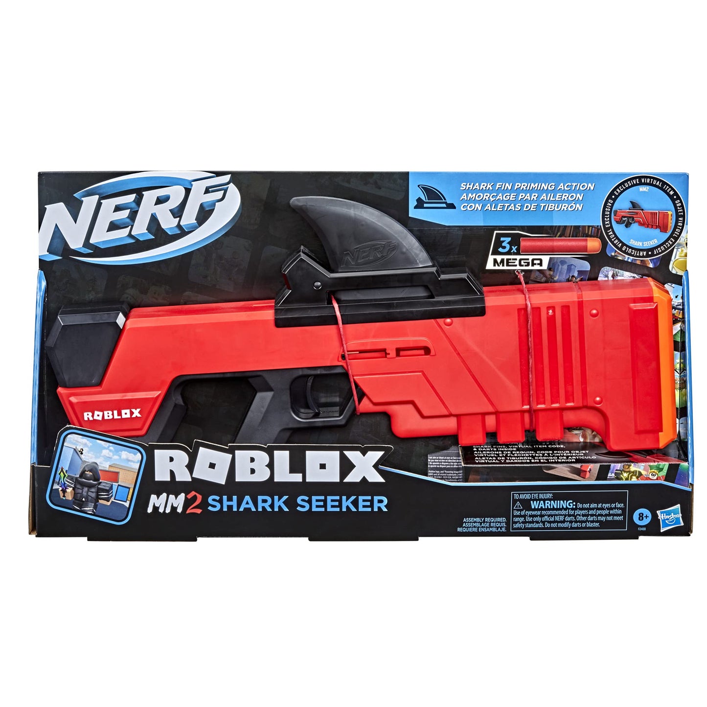 Nerf Roblox MM2 Shark Seeker Dart Blaster — Shark Fin Prime, 3 Mega Darts & Roblox Code
