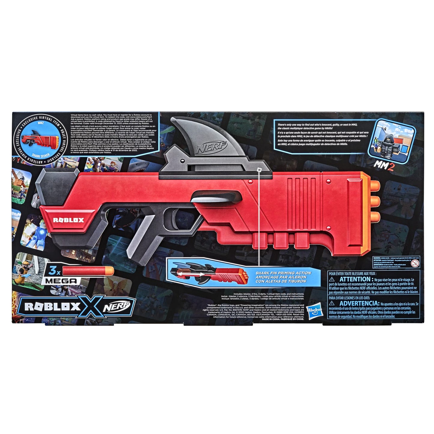 Nerf Roblox MM2 Shark Seeker Dart Blaster — Shark Fin Prime, 3 Mega Darts & Roblox Code