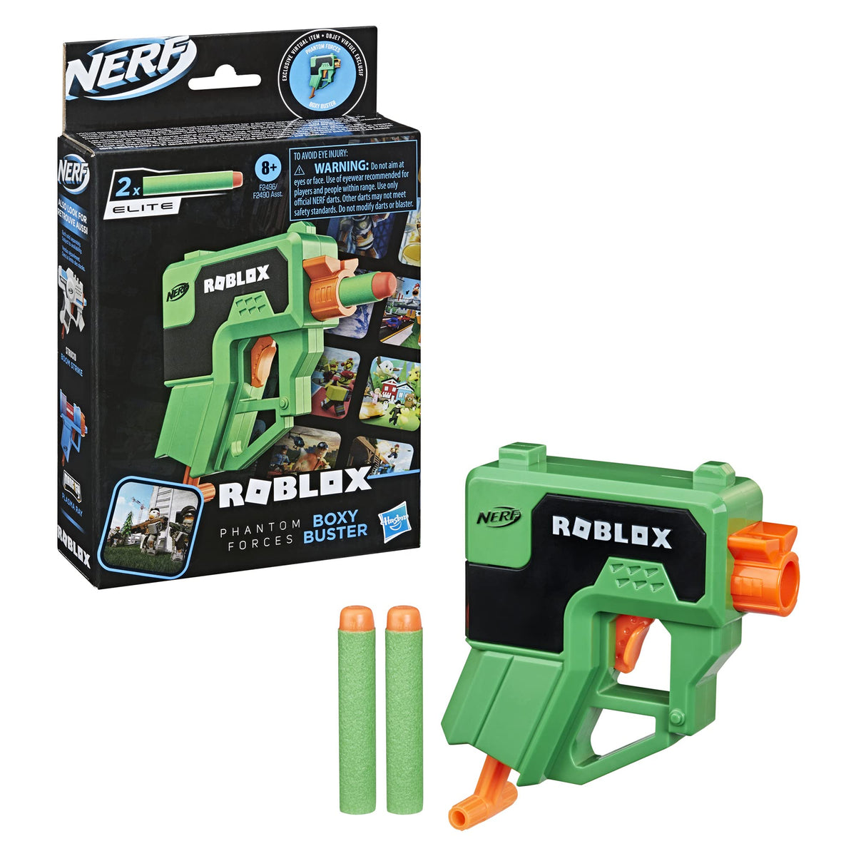 NERF Roblox Phantom Forces Boxy Buster Dart Blaster with Pull-Down Priming & In-Game Code