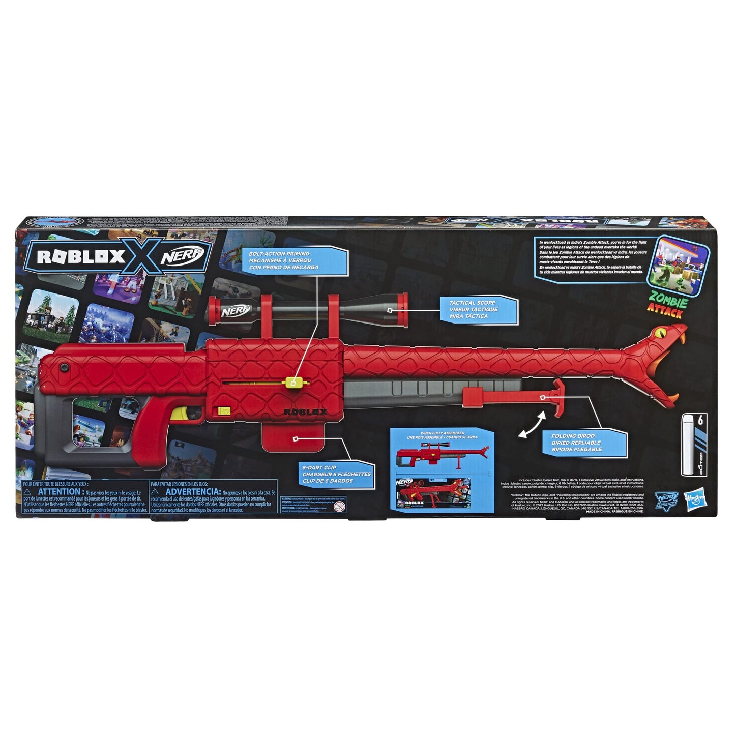 NERF Roblox Zombie Attack: Viper Strike Sniper-Inspired Blaster with Scope and Exclusive Roblox Item Code