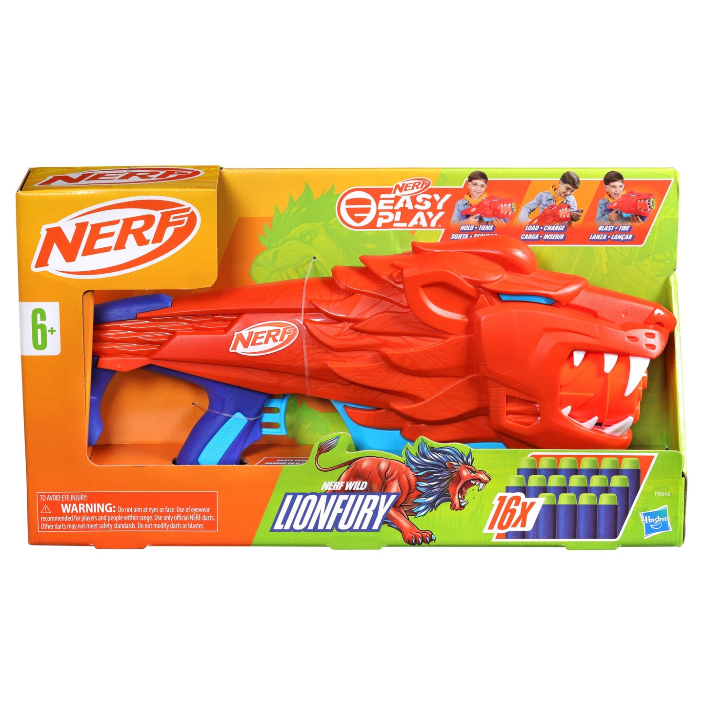 NERF Wild Lionfury Easy Play Dart Blaster — 16 Nerf Elite Darts for 6+ Kids