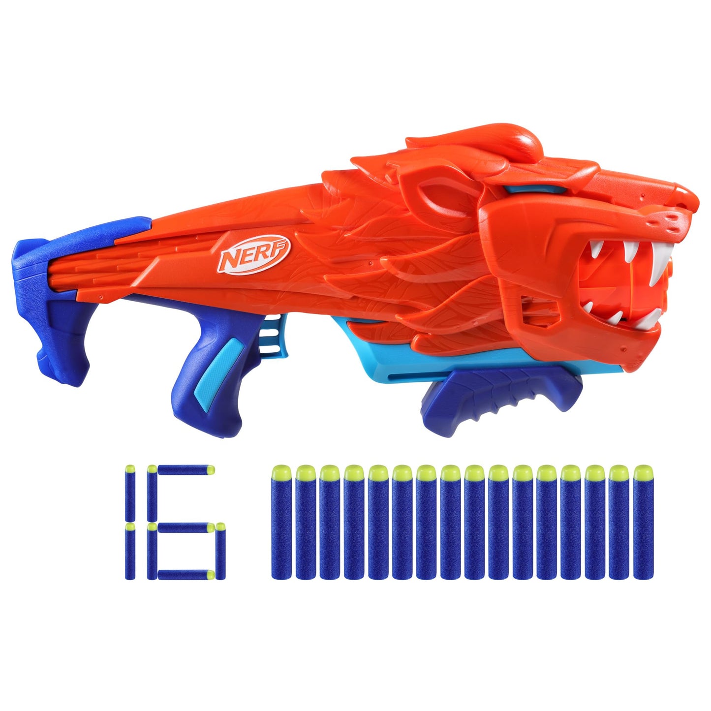 NERF Wild Lionfury Easy Play Dart Blaster — 16 Nerf Elite Darts for 6+ Kids