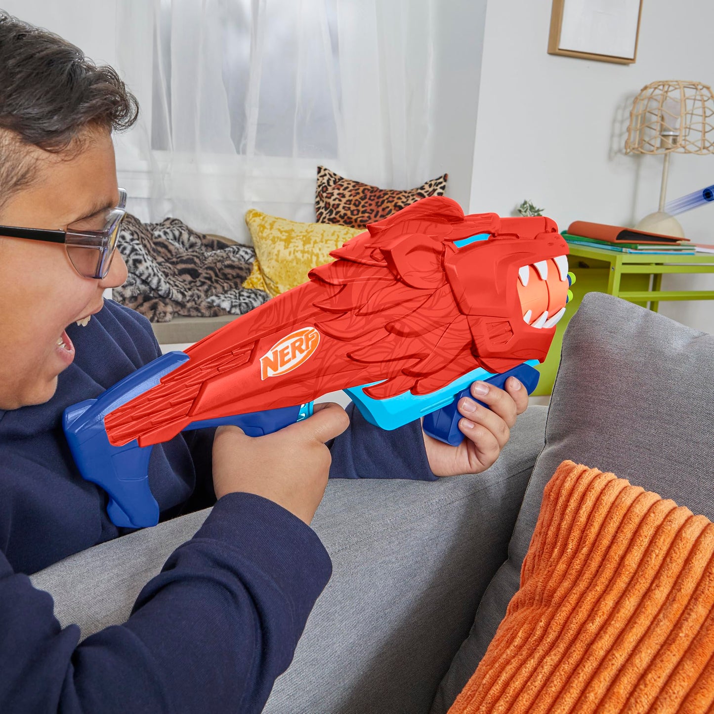 NERF Wild Lionfury Easy Play Dart Blaster — 16 Nerf Elite Darts for 6+ Kids