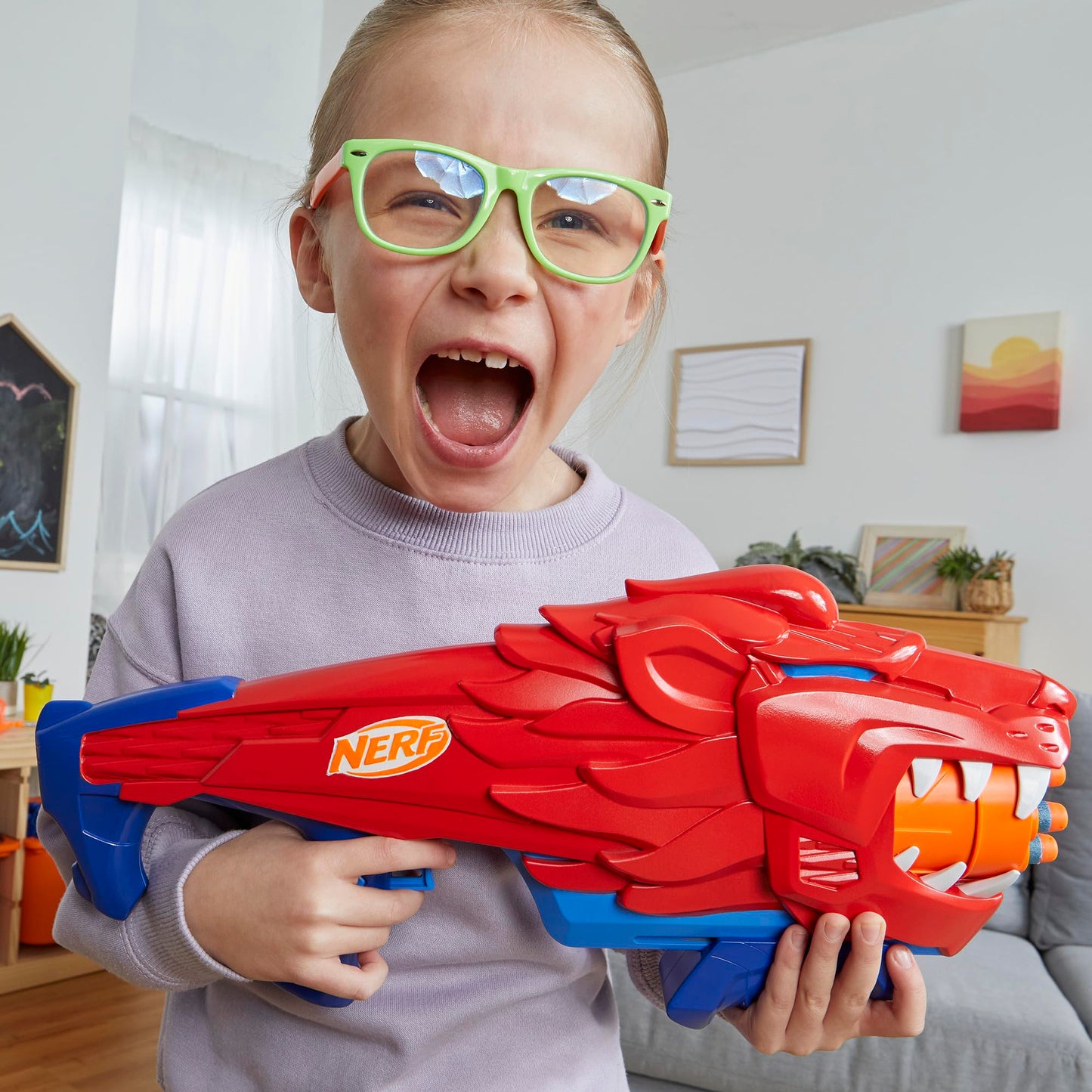 NERF Wild Lionfury Easy Play Dart Blaster — 16 Nerf Elite Darts for 6+ Kids