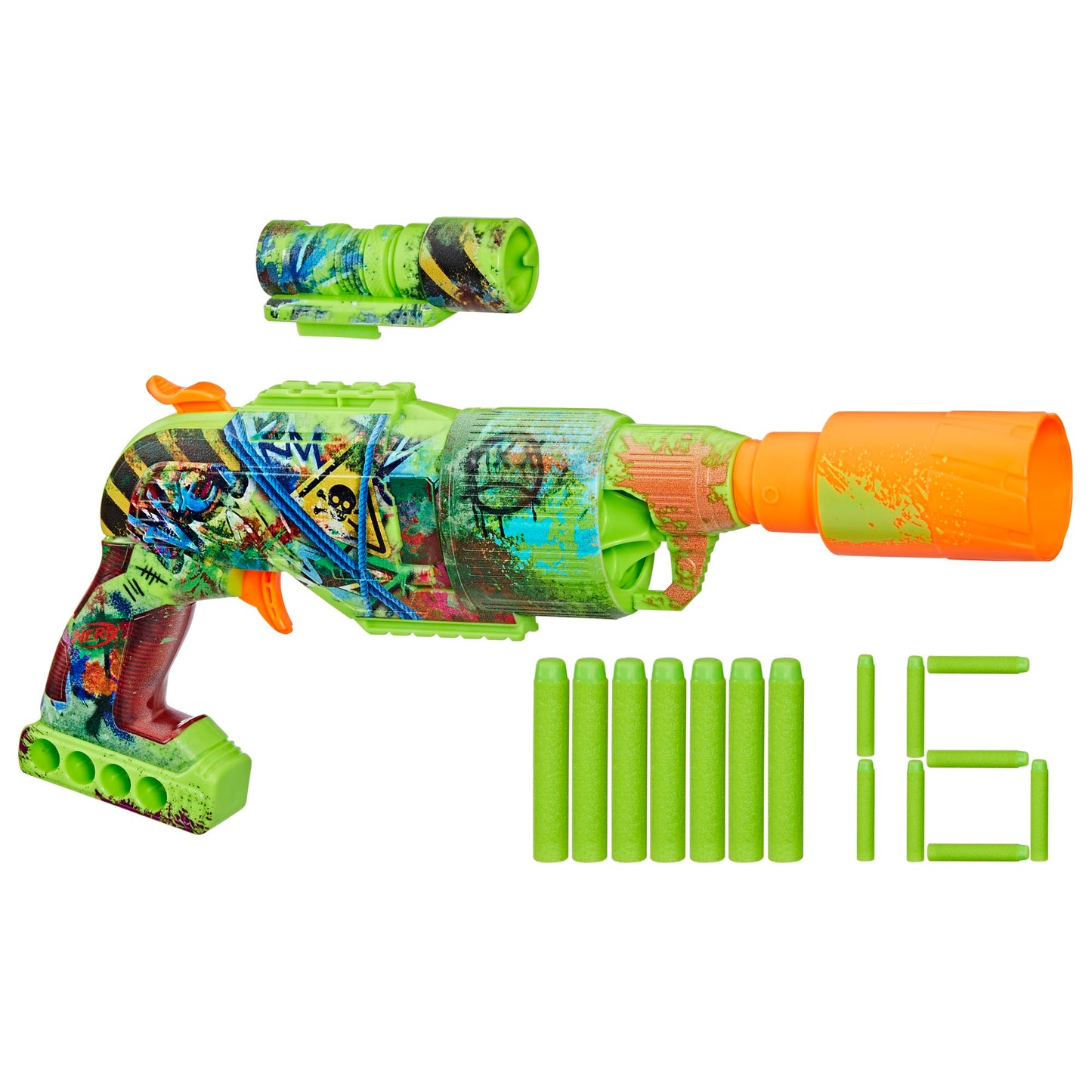 NERF Zombie Driller Dart Blaster – 5-Dart Cylinder, Removable Scope, Includes 16 Nerf Elite Darts (Ages 8+)