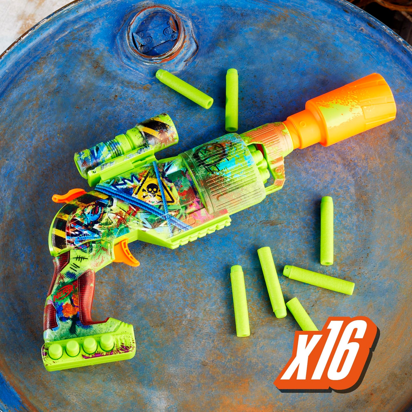 NERF Zombie Driller Dart Blaster – 5-Dart Cylinder, Removable Scope, Includes 16 Nerf Elite Darts (Ages 8+)