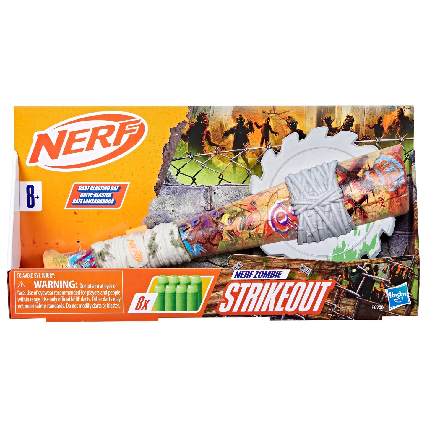 Nerf Zombie Strikeout Dart Blaster – 8 Darts, Foam Blade, Pull-Back Priming