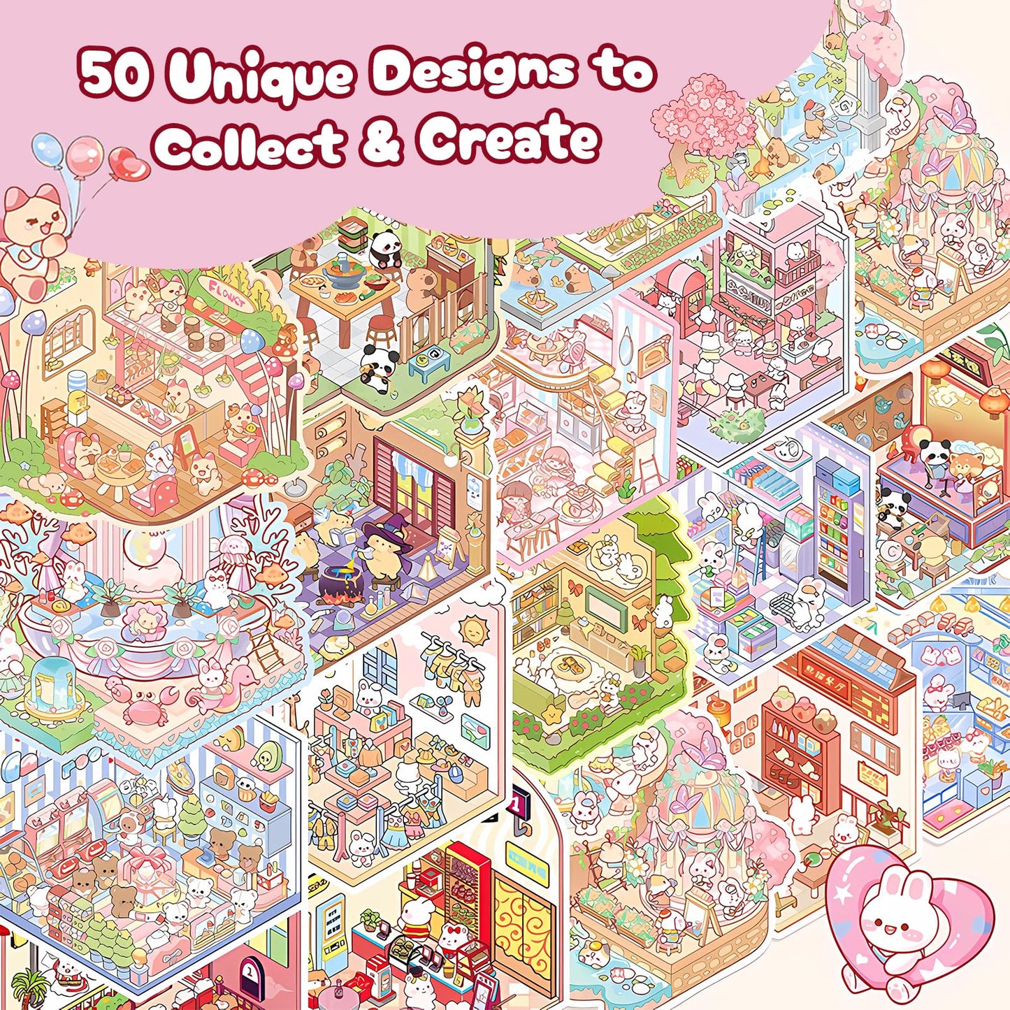 Nerscina DIY 3D Sticker Scene Mega Pack – 50 Sets Animal Bedroom Restaurant