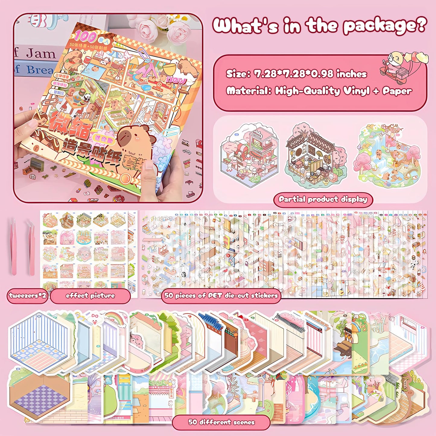 Nerscina DIY 3D Sticker Scene Mega Pack – 50 Sets Animal Bedroom Restaurant