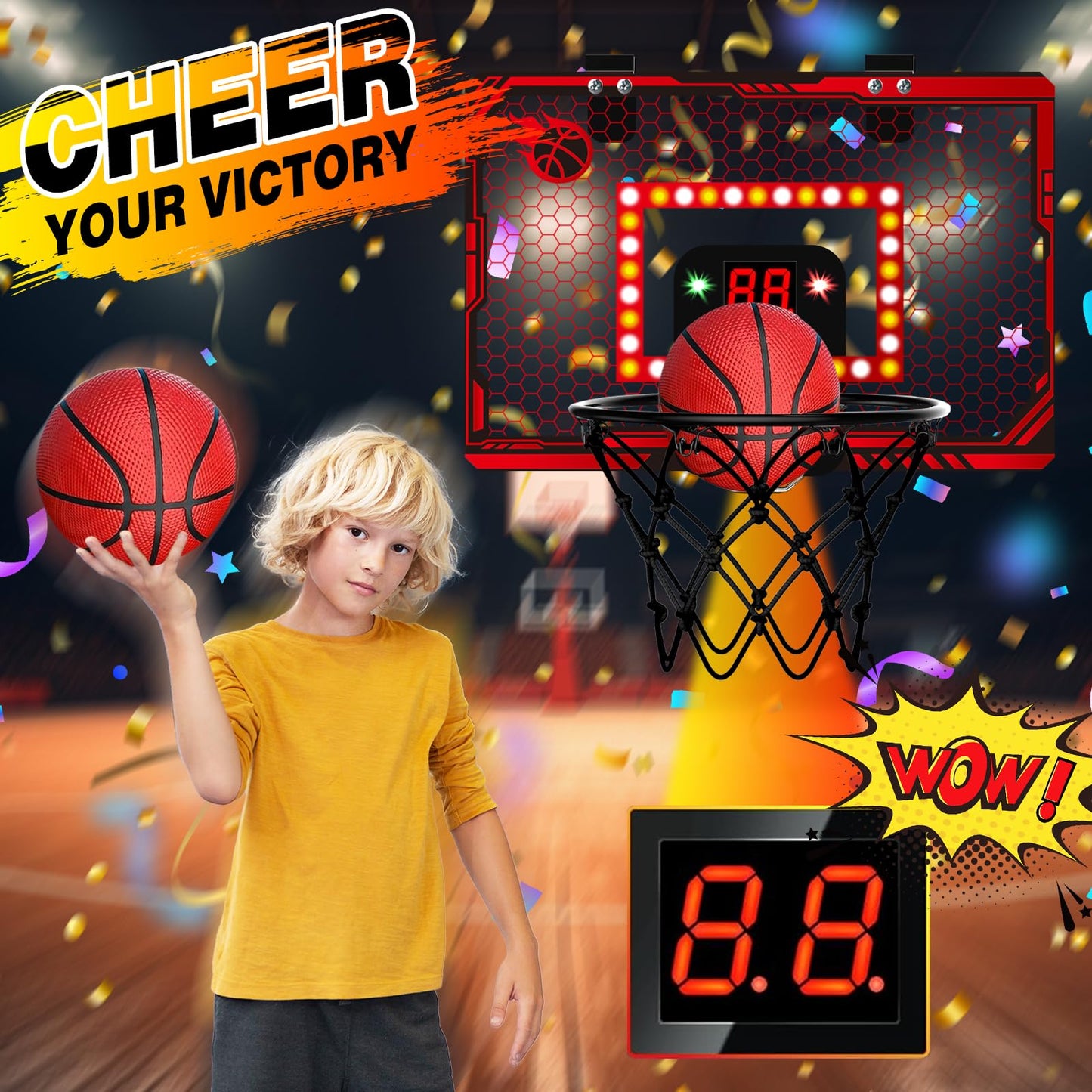 NESAPTO Mini Basketball Hoop Indoor with LED Scoreboard & 3 Balls — Over-the-Door Fun