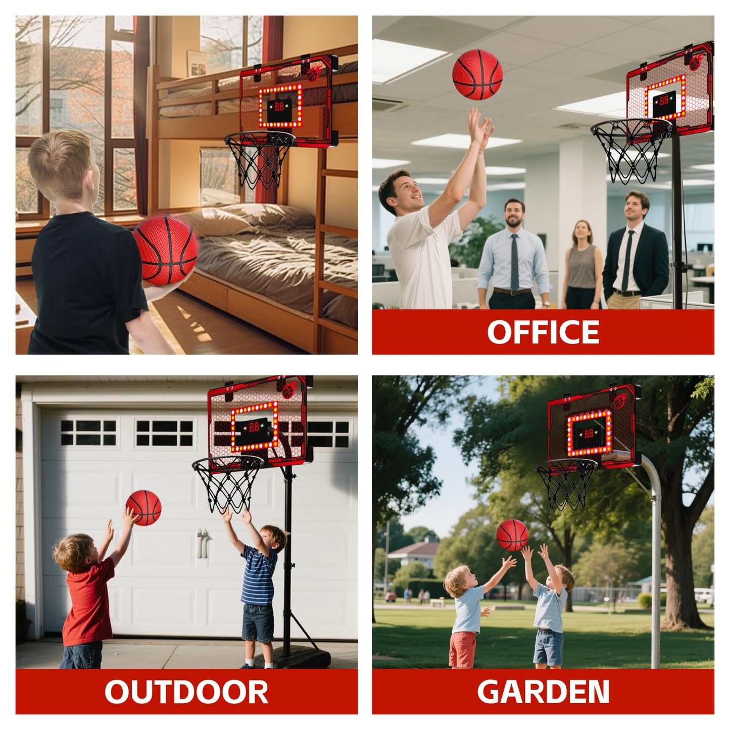 NESAPTO Mini Basketball Hoop Indoor with LED Scoreboard & 3 Balls — Over-the-Door Fun