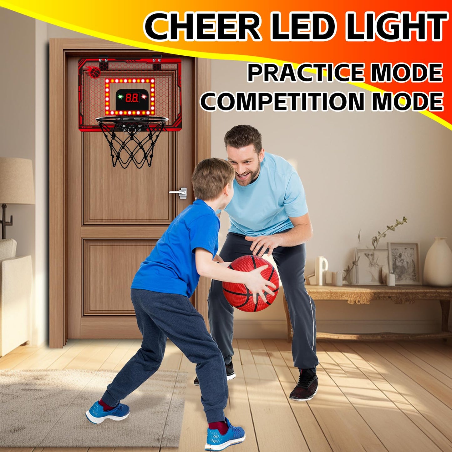 NESAPTO Mini Basketball Hoop Indoor with LED Scoreboard & 3 Balls — Over-the-Door Fun