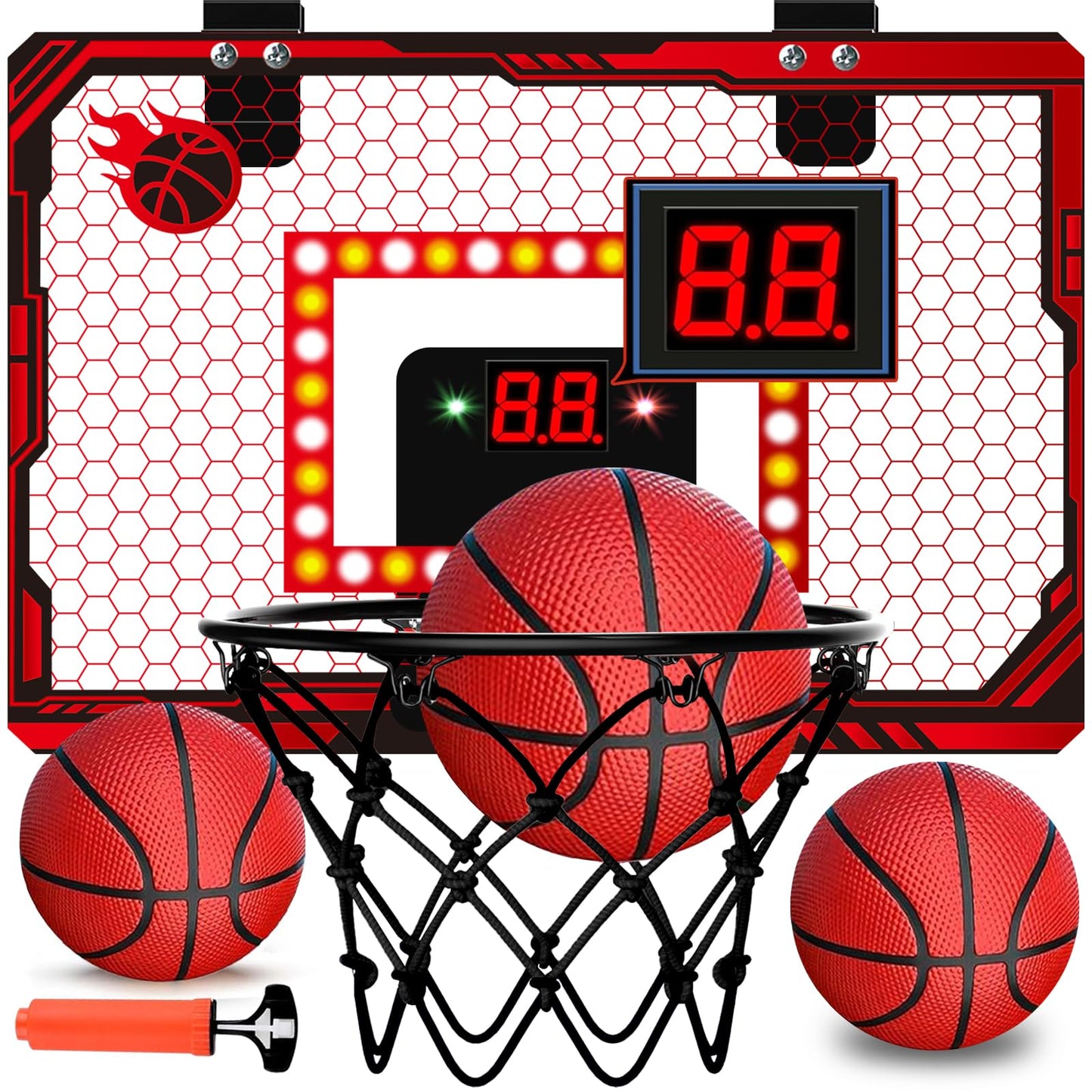 NESAPTO Mini Basketball Hoop Indoor with LED Scoreboard & 3 Balls — Over-the-Door Fun