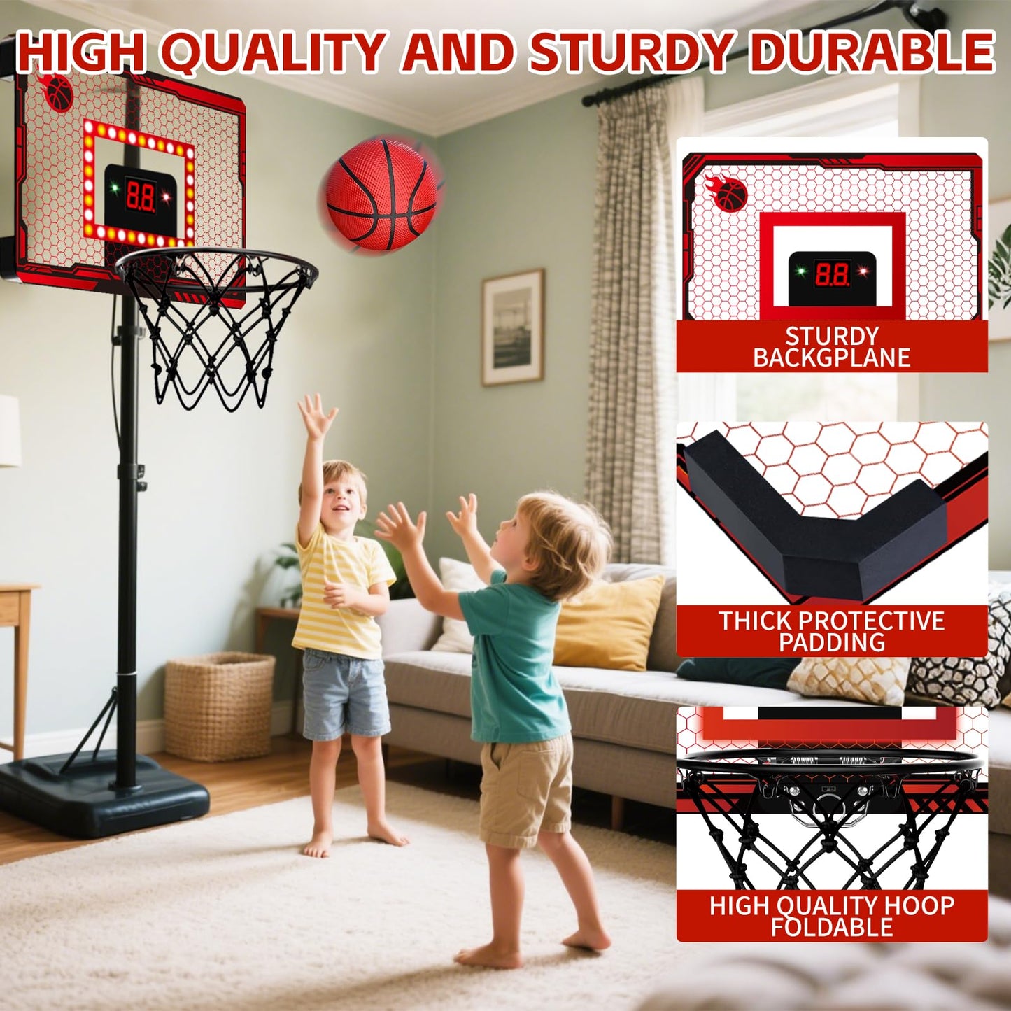 NESAPTO Mini Basketball Hoop Indoor with LED Scoreboard & 3 Balls — Over-the-Door Fun