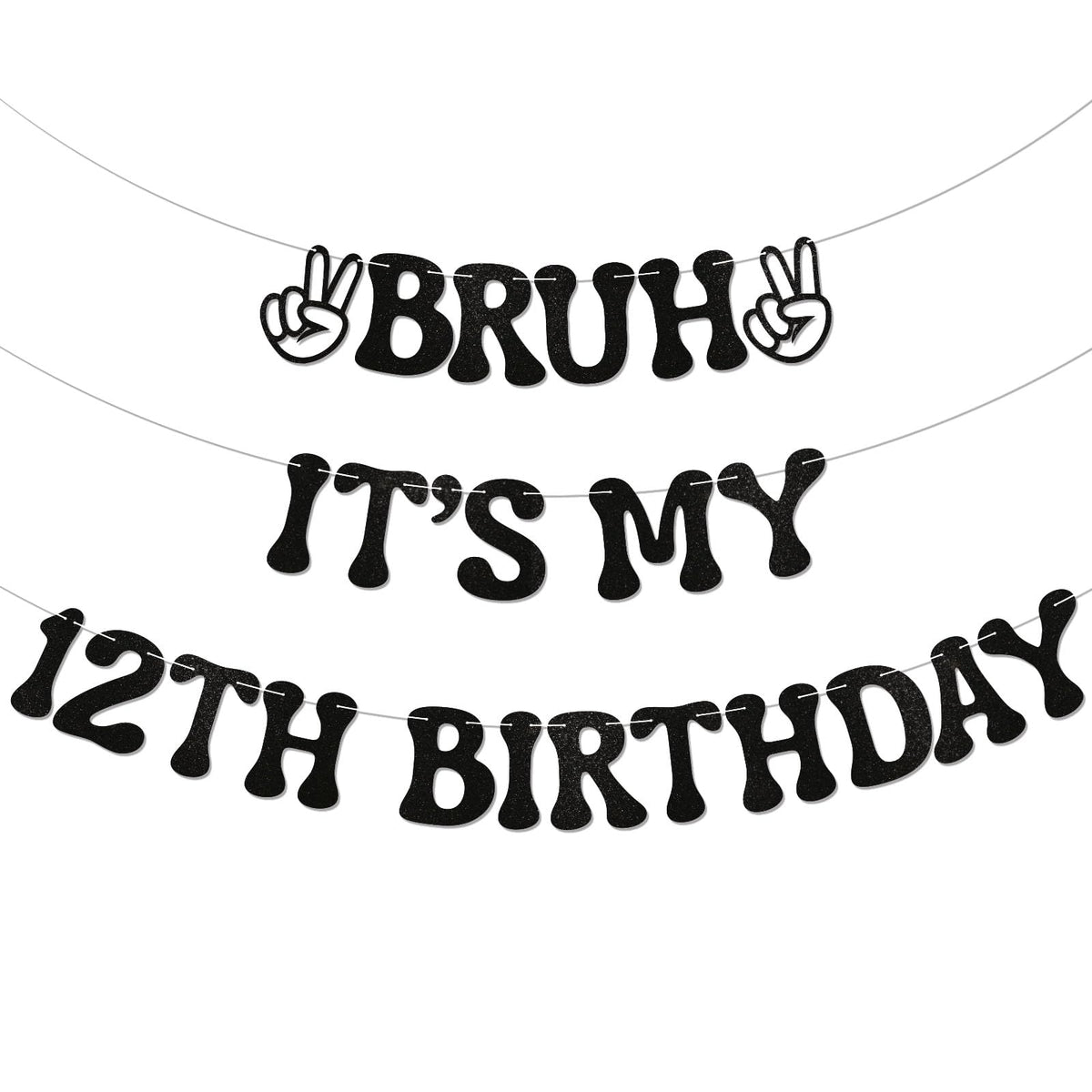 Nesinpa Bruh It's My 12th Birthday Banner | Glitter Black Teen Party Decor