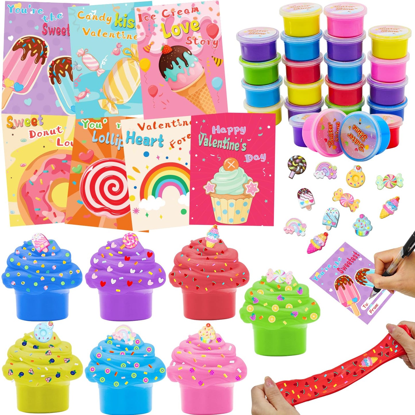 NESTALK Valentines Day Gifts for Kids: 28 Butter Slime Cards & Classroom Prize Kit